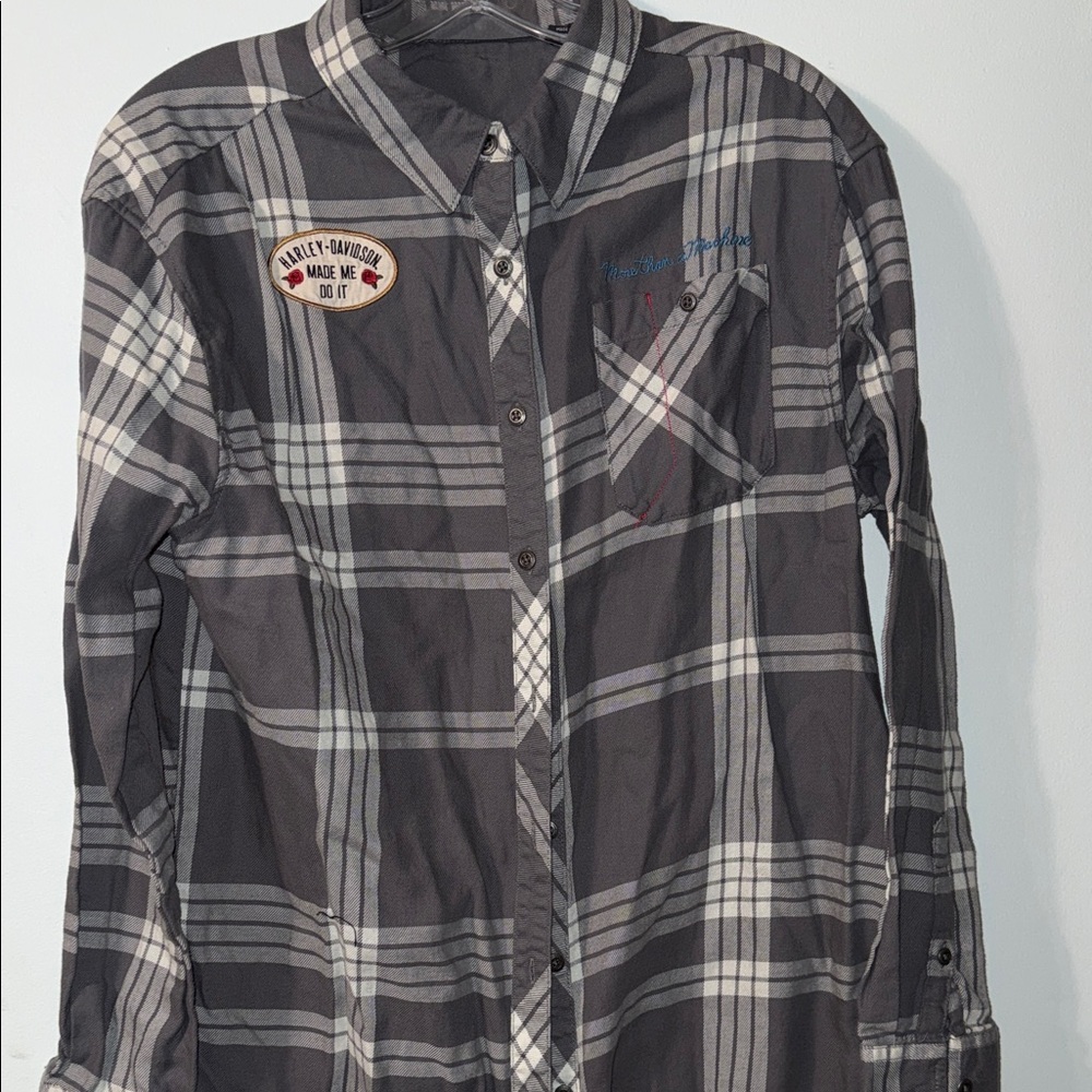 Harley-Davidson Women's Black and Gray Plaid Button-Down Shirt, L, like new